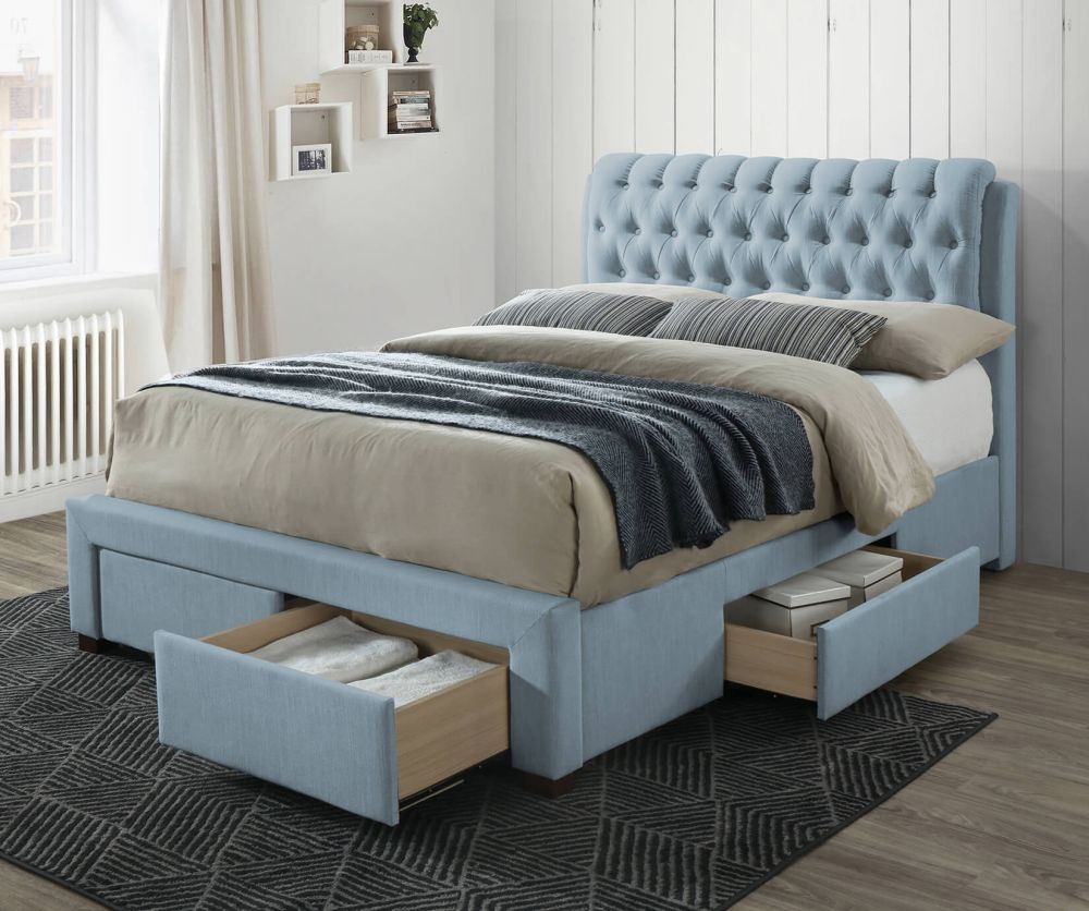 Artisan 3013 Blue Fabric 4 Drawer Storage Bed