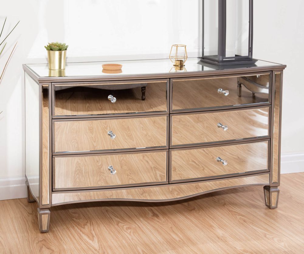 Birlea Furniture Elysee Mirrored Glass 6 Drawer Wide Chest