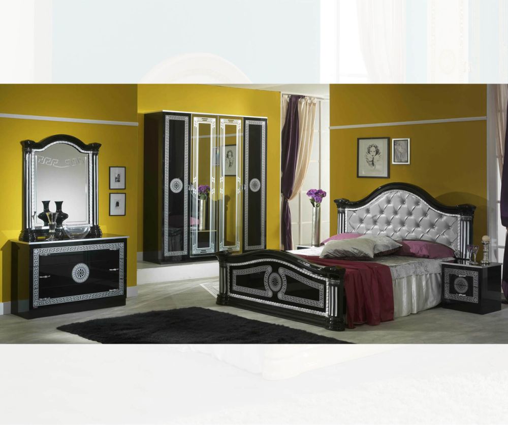 Ben Company New Serena Padded Black and Silver Italian Bedroom Set