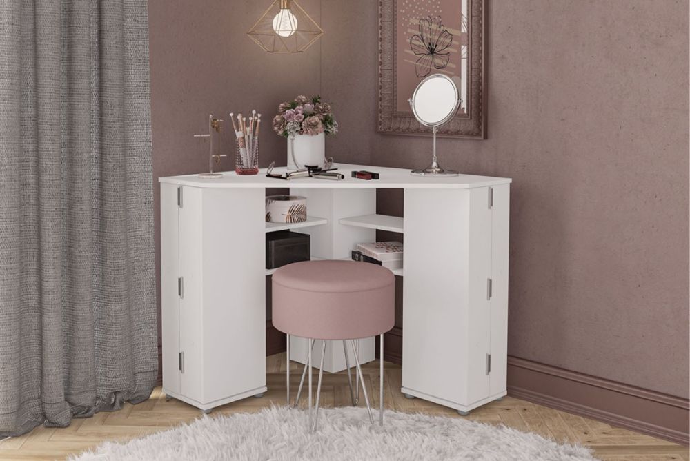 Birlea Furniture Olivia White Corner Dressing Table with Storage